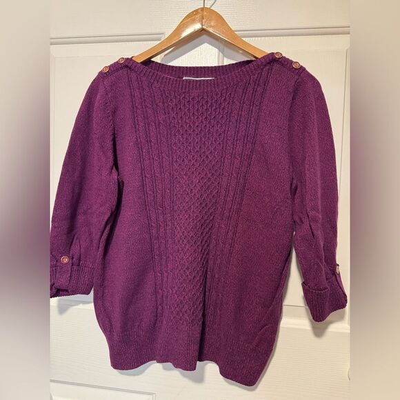 Karen Scott Purple Crew Neck Sweater with Ribbed Detail - Picture 1 of 7